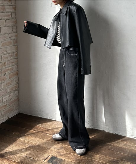 cropped fake leather jacket/2color