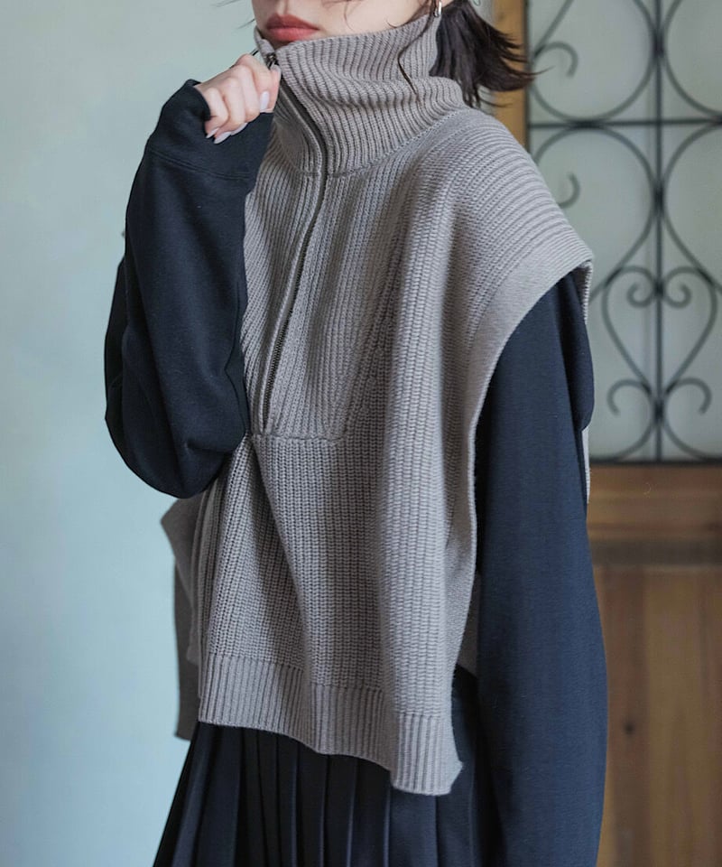 【新品タグ付き】fashiru  ファシル　half zip knit vest