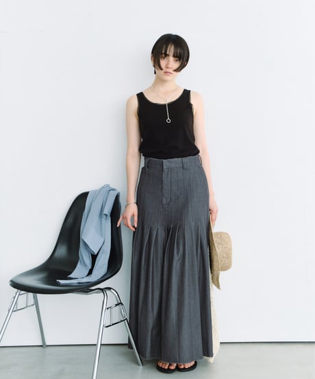 distressed detail pleated skirt / 2color / 2size