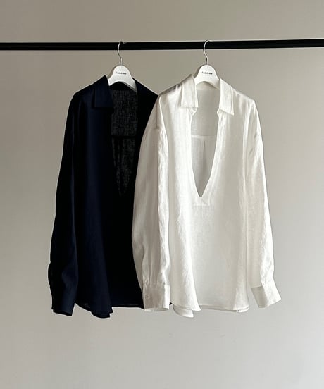 【setup対応】relaxed open linen shirt / linen tuck shorts /2color