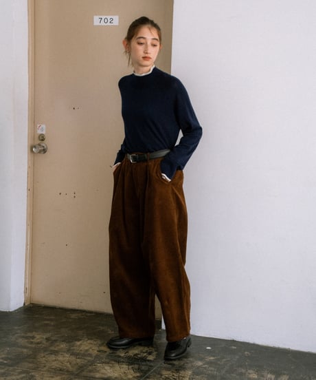 wool blend mock neck knit with colored edge/3color