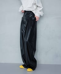 eco leather tuck wide pants