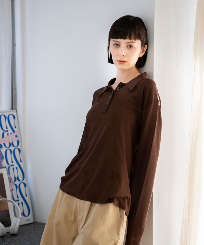 sheer polo knit shirt (long sleeve) | F A S H I