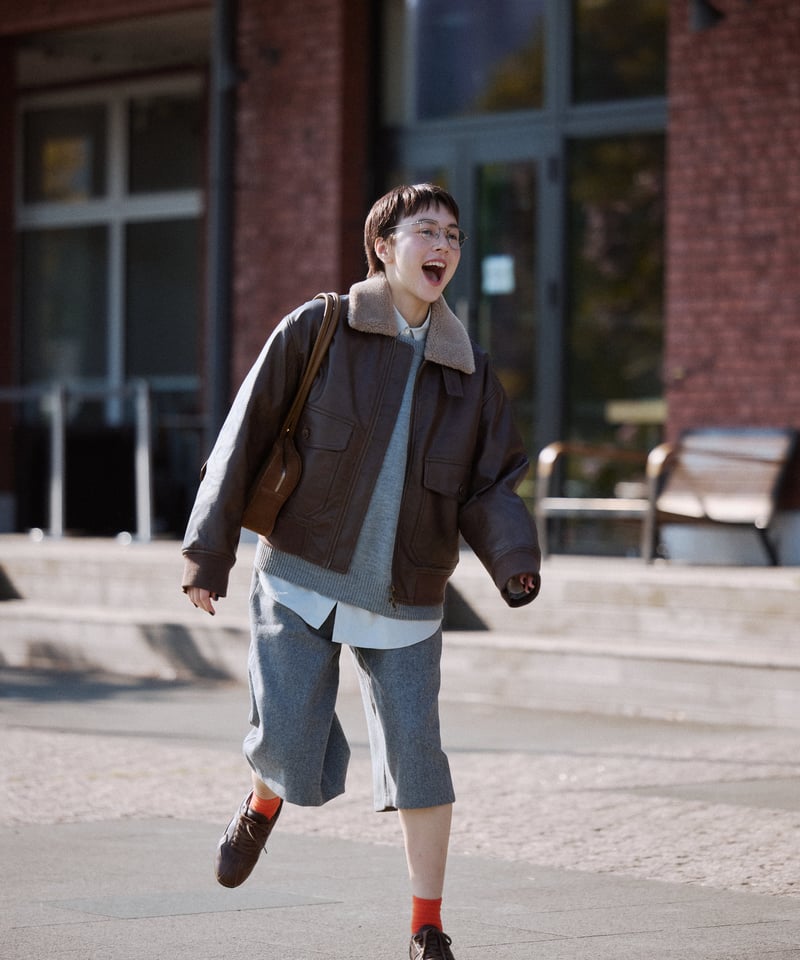 boa collar eco leather blouson/2color | F A S H