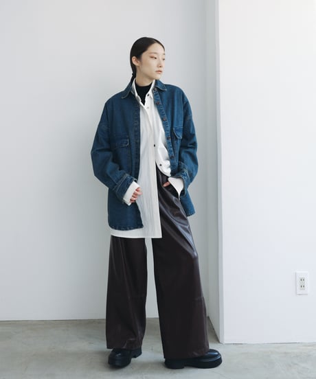 【FINE】synthetic leather wide pants /2size/2color