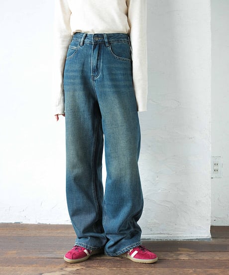 straight denim pants/2color