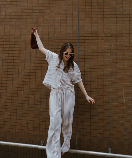 【setup対応】soft stripe short sleeve shirt / soft stripe easy pants /2color