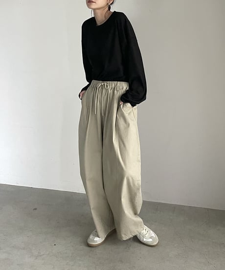 smooth cotton loose tapered pants/3color
