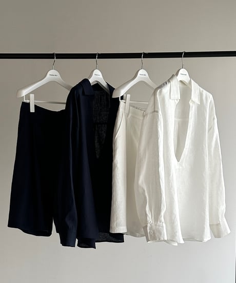 【setup対応】relaxed open linen shirt / linen tuck shorts /2color