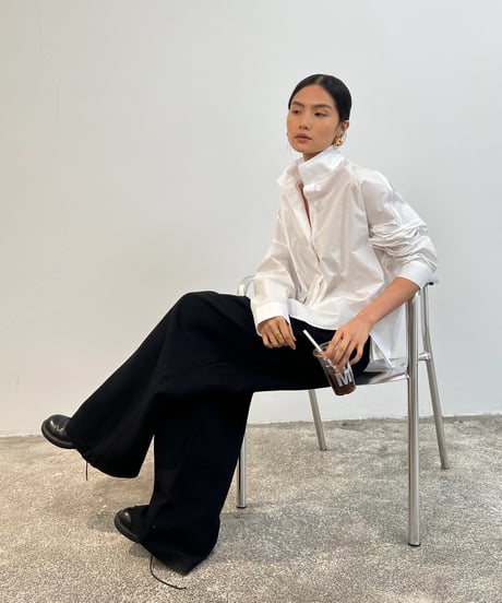 【FINE】stand collar minimal shirt / 2color