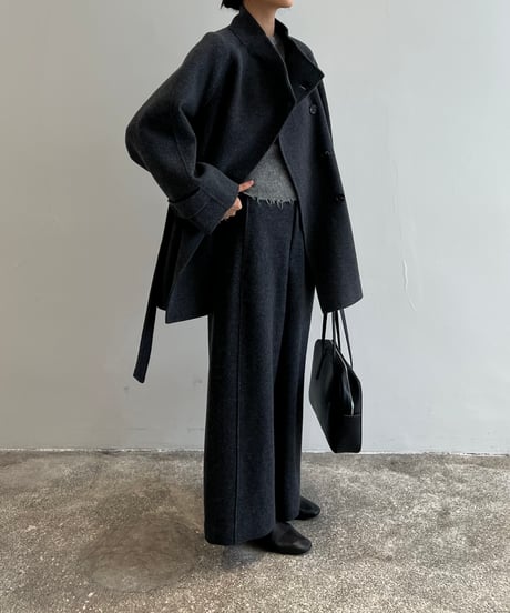 【FINE】wool minimal stand collar coat/2color