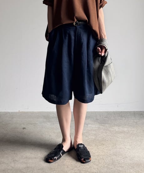 【setup対応】relaxed open linen shirt / linen tuck shorts /2color