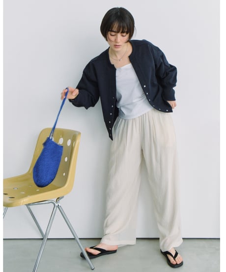 sheer wide tucked pants / 3color