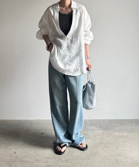 【setup対応】relaxed open linen shirt / linen tuck shorts /2color