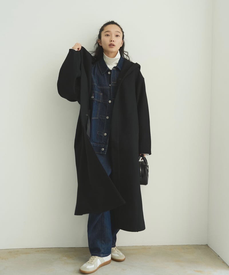 wool melton hoodie long coat/2color | F A S H I