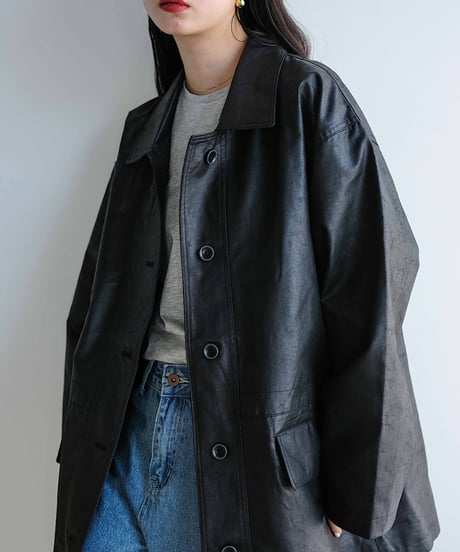 leather like shirt jacket/3color