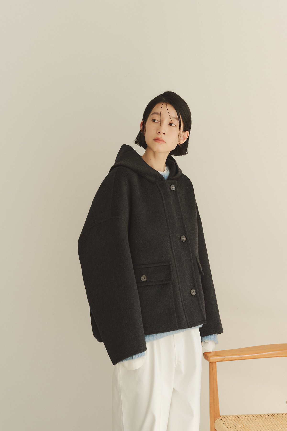 hoodie wool short coat | F A S H I R U