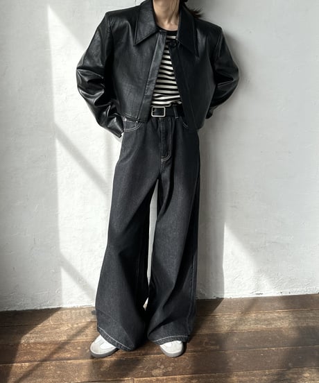 cropped fake leather jacket/2color