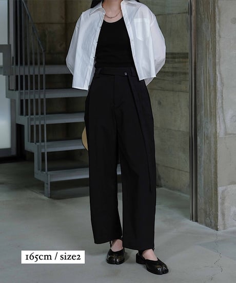 narrow belt tuck pants/3color/2size