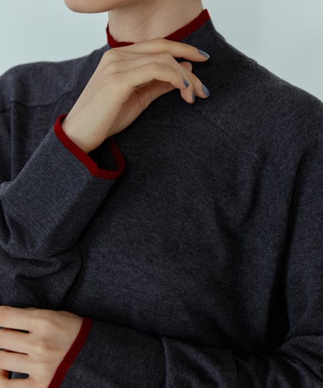 wool blend mock neck knit with colored edge/3color
