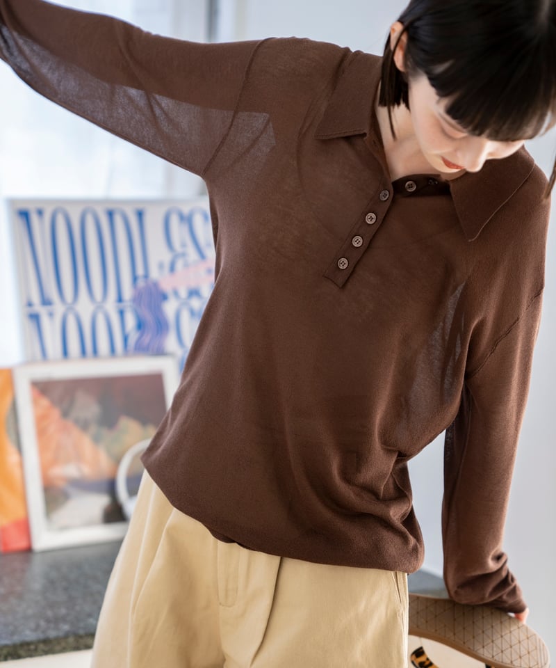 sheer polo knit shirt (long sleeve) | F A S H I