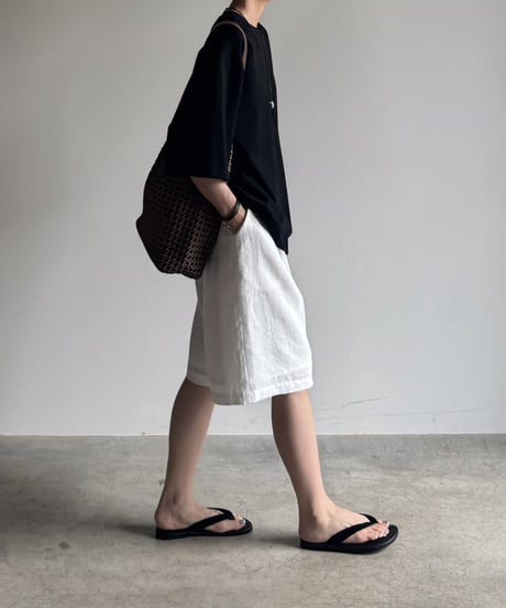 【setup対応】relaxed open linen shirt / linen tuck shorts /2color