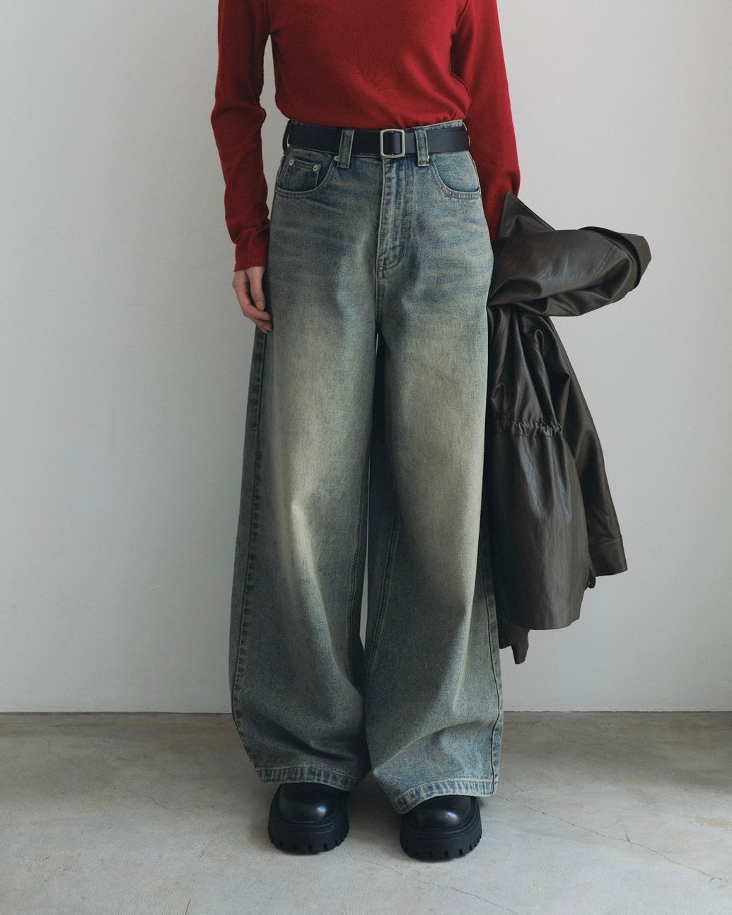 パンツ NORITY wide flare buggy denim soerte ジーンズ Wide buggy vintage like denim pants ” Mud