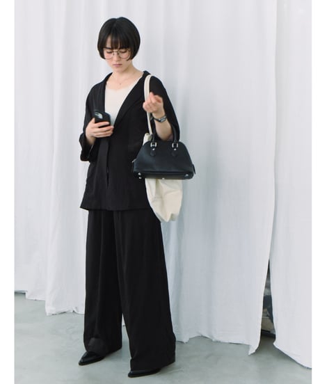 sheer wide tucked pants / 3color