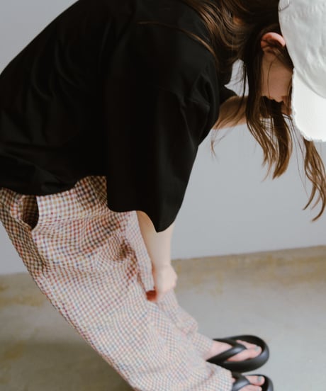 linen cotton check easy pants/2color