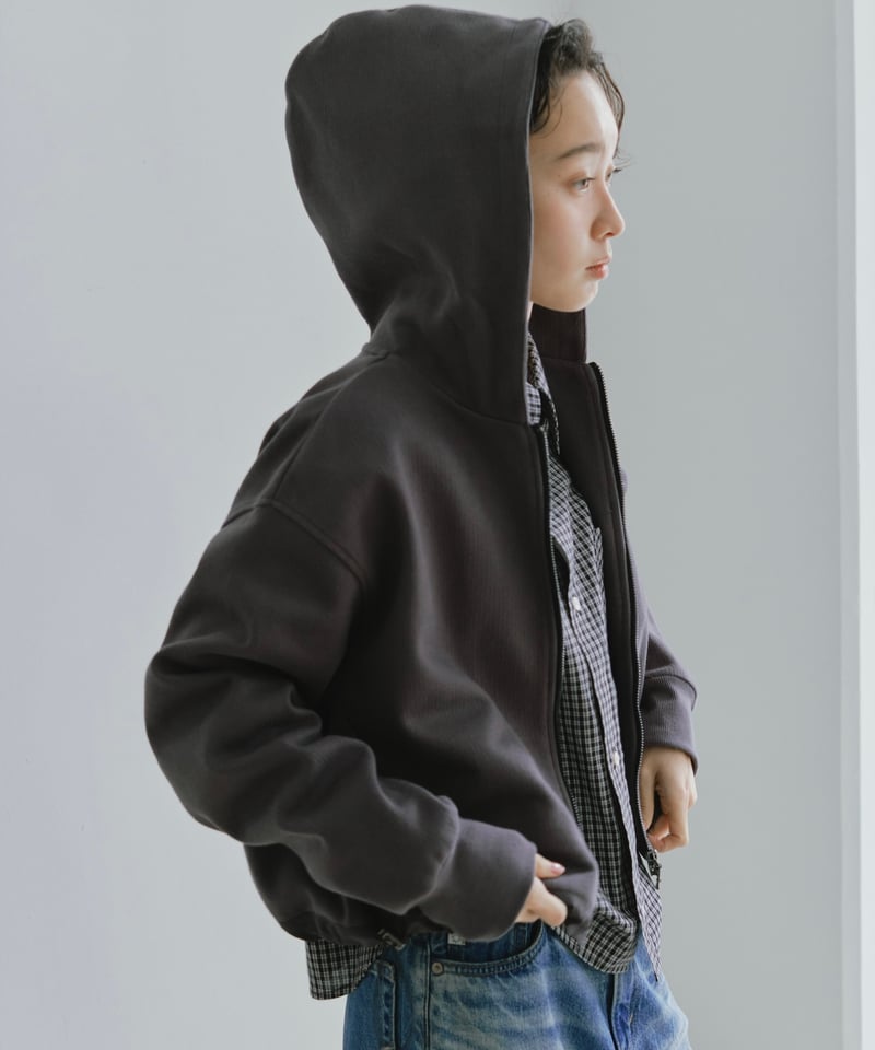 double zip short hoodie/3color | F A S H I R U