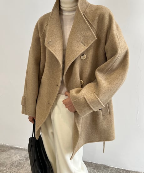 【FINE】wool minimal stand collar coat/2color