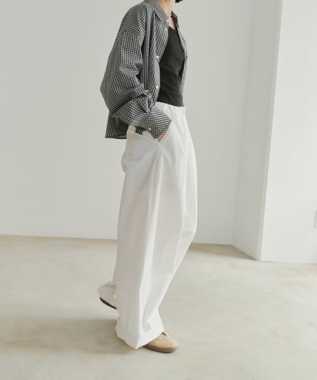 tucked wide cotton pants / 2size / 3color