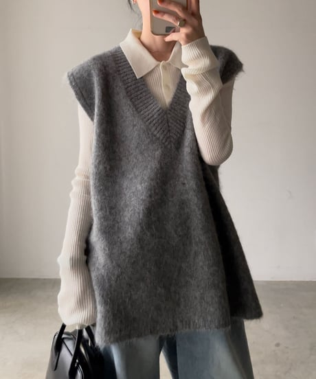 wool blend polo knit sweater