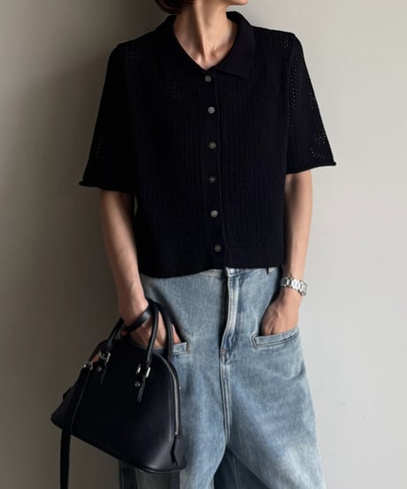 mesh polo knit shirts/2color