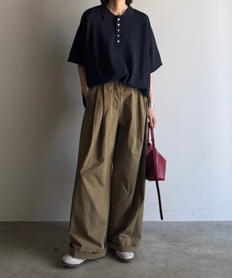 tucked wide cotton pants / 2size / 3color