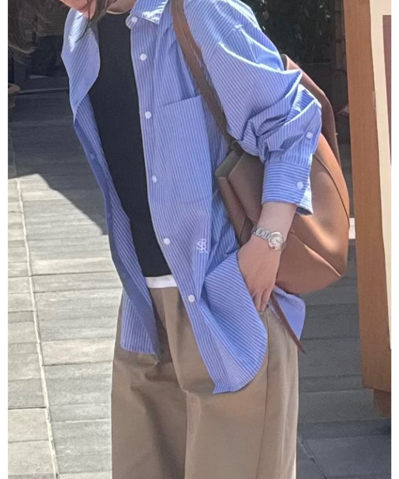 スマイル 様 ♡ Check ＆ STRIPE blue stripe shirt with monogram mark | F A S H