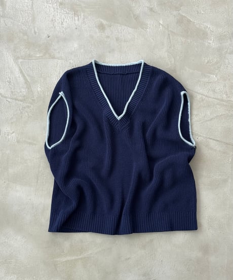 contrast v-neck knit vest / 2color