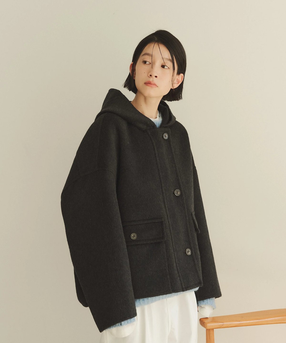hoodie wool short coat | F A S H I R U
