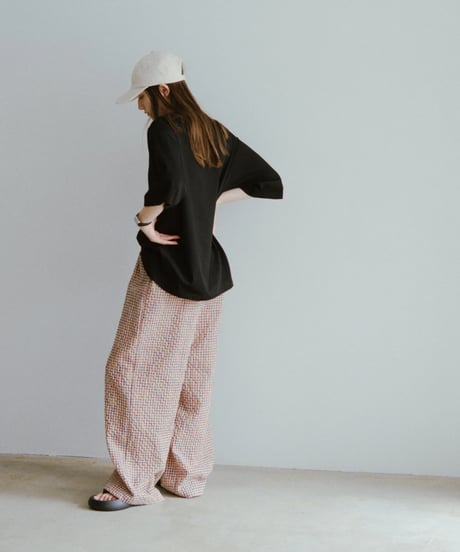 linen cotton check easy pants/2color