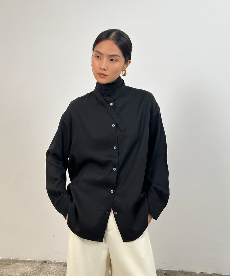 FINE】wrap stand collar shirt / 2color | F A S