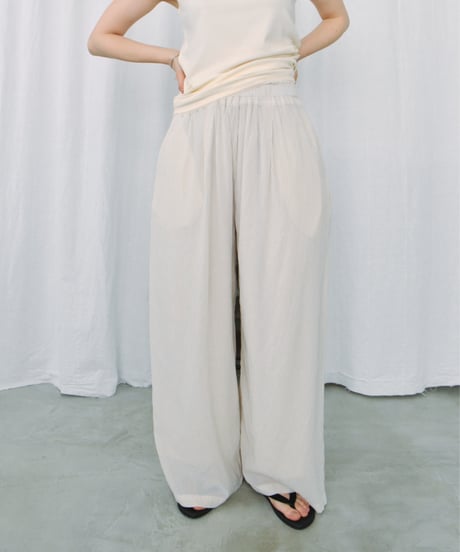 sheer wide tucked pants / 3color