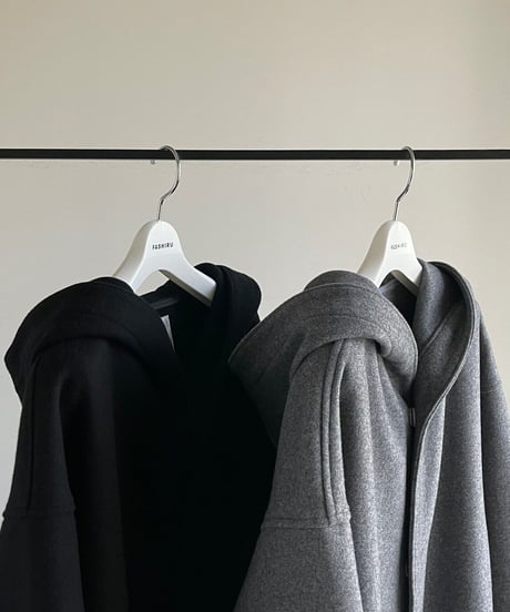 wool melton hoodie long coat/2color