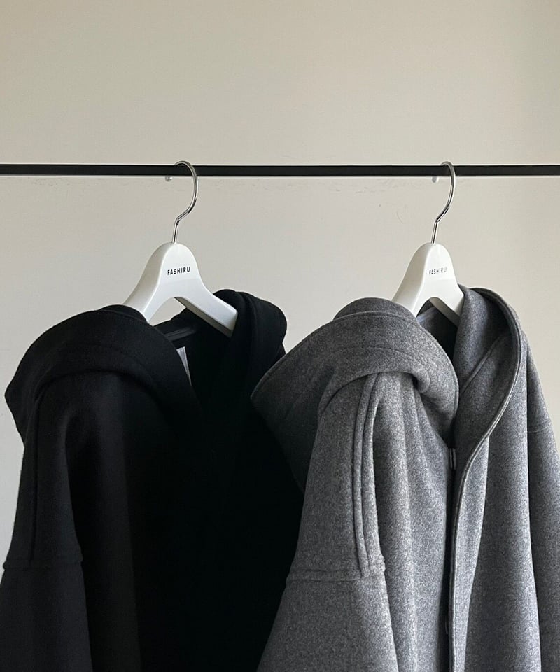 wool melton hoodie long coat/2color | F A S H I