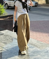 tucked wide cotton pants / 2size / 3color