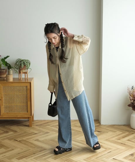 cut off wide denim pants/2size