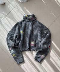 embroidery wool high neck knit