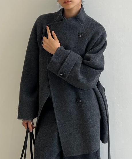 【FINE】wool minimal stand collar coat/2color