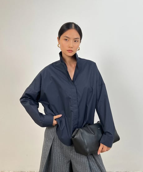 【FINE】stand collar minimal shirt / 2color