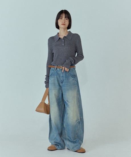 wool blend polo knit sweater/3color
