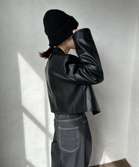 cropped fake leather jacket/2color